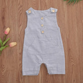Striped Sleeveless Button Romper Hippo Boutique