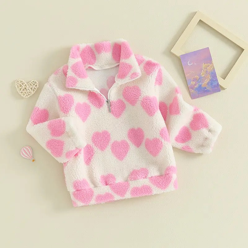 Heart Print Baby Sherpa Fuzzy Fur Jacket Hippo Boutique