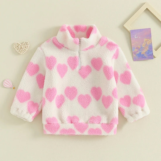 Heart Print Baby Sherpa Fuzzy Fur Jacket Hippo Boutique
