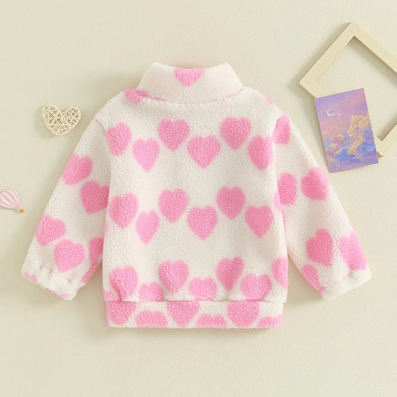 Heart Print Baby Sherpa Fuzzy Fur Jacket Hippo Boutique