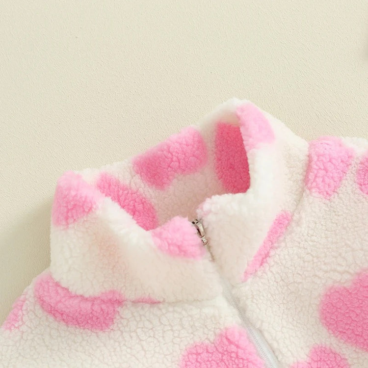 Heart Print Baby Sherpa Fuzzy Fur Jacket Hippo Boutique