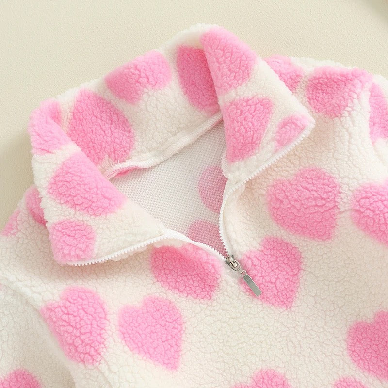 Heart Print Baby Sherpa Fuzzy Fur Jacket Hippo Boutique