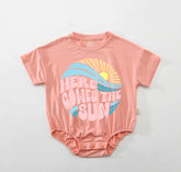 Baby Boho t-shirt Bubble Romper - Here Comes The Sun Pink Hippo Boutique