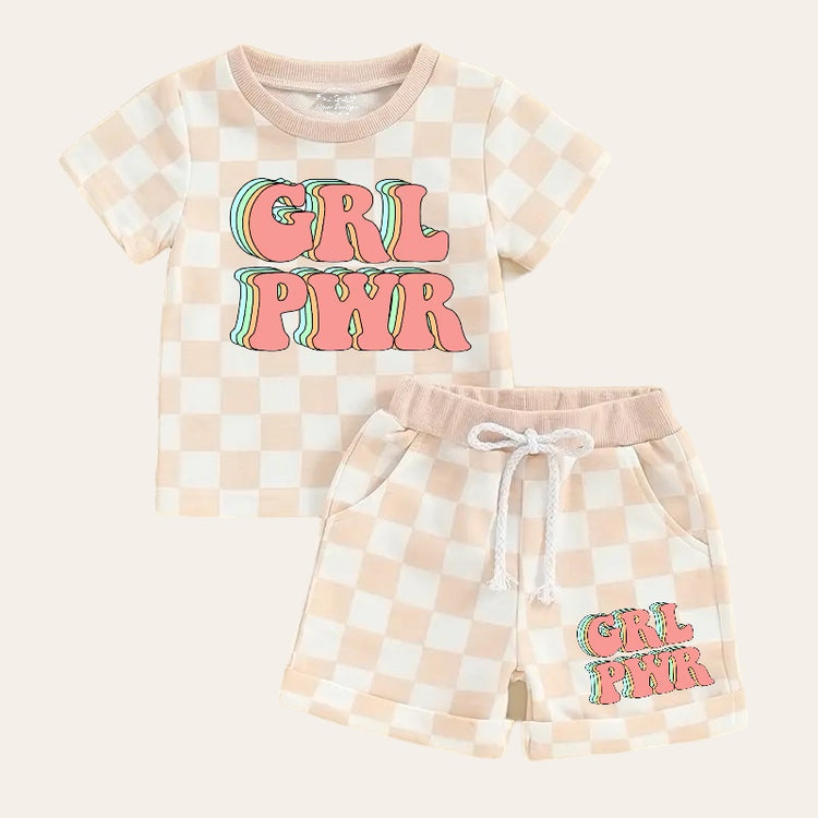 Girl Power Checkered Baby and Toddler Girl t-shirt & shorts outfit Hippo Boutique