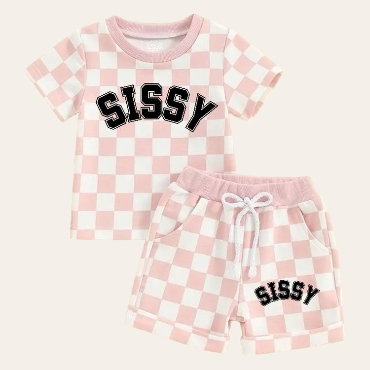 Sissy Baby and Toddler Checkered t-shirt & shorts outfit Hippo Boutique