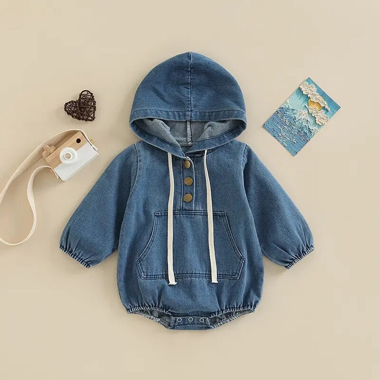 Baby Hooded Denim Romper Hippo Boutique