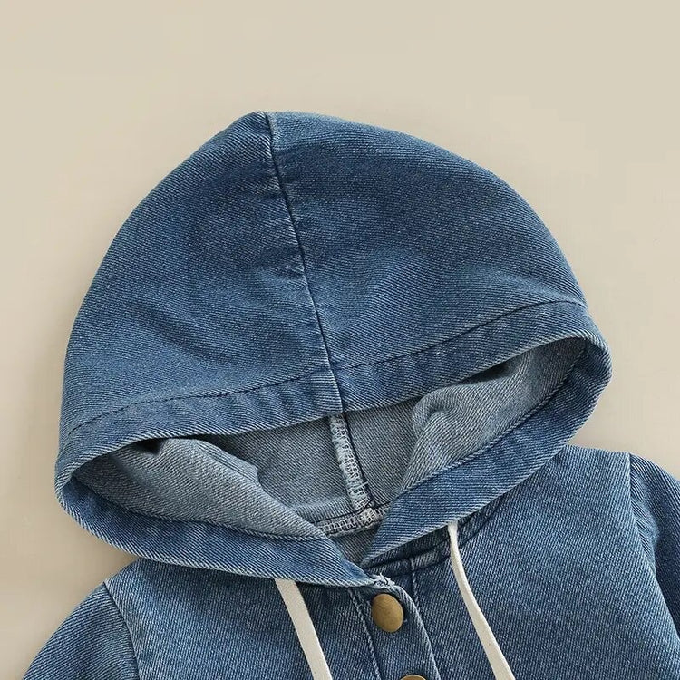 Baby Hooded Denim Romper Hippo Boutique