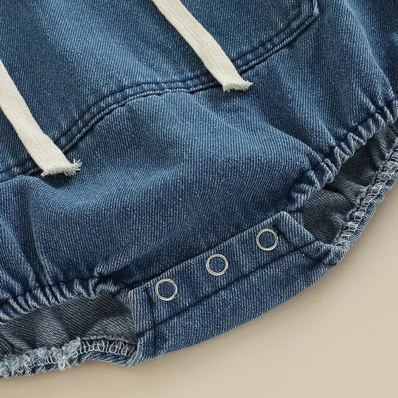 Baby Hooded Denim Romper Hippo Boutique