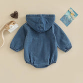 Baby Hooded Denim Romper Hippo Boutique