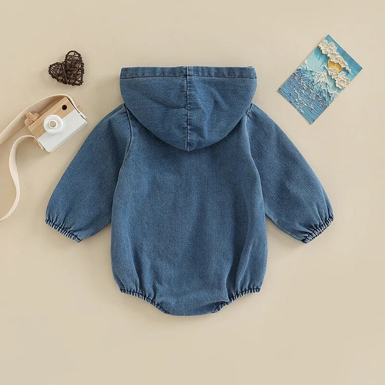 Baby Hooded Denim Romper Hippo Boutique