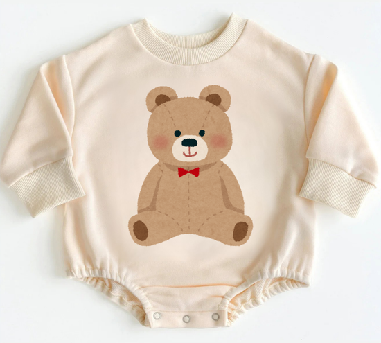 Teddy Bear Baby Sweatshirt Bubble Romper Hippo Boutique
