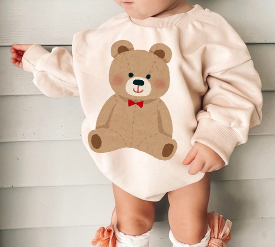 Teddy Bear Baby Sweatshirt Bubble Romper Hippo Boutique