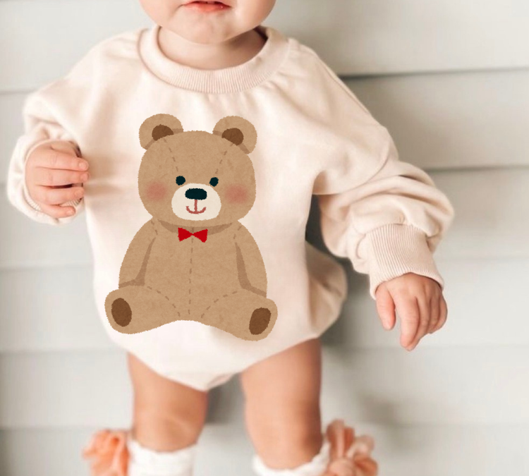 Teddy Bear Baby Sweatshirt Bubble Romper Hippo Boutique