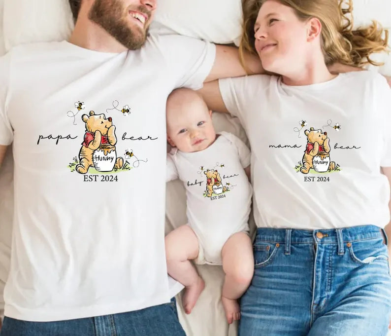 Mama Papa & Mini Bear Matching T-Shirts & Onesie - White Hippo Boutique