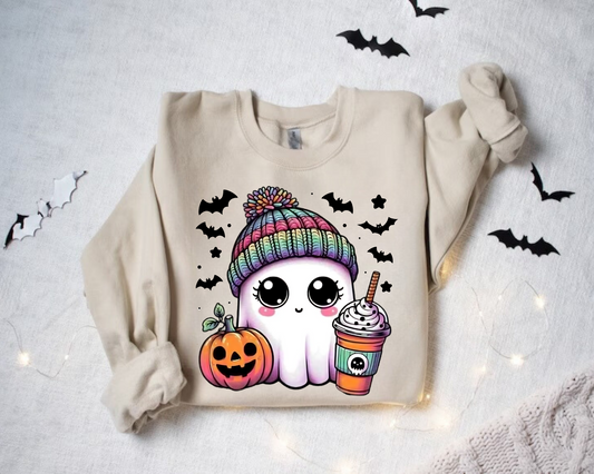 Ghost Beanie Latte Halloween Sweatshirts Hippo Boutique