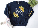 Sunflower Mama Sweatshirt with children’s name on sleeve Hippo Boutique