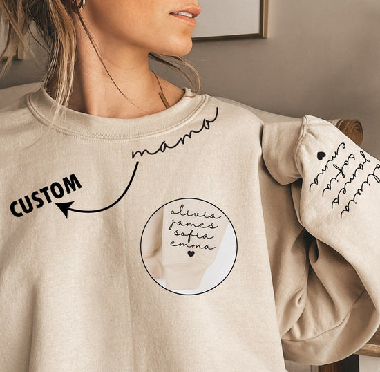Mama Sweatshirts with kids names on sleeve Hippo Boutique
