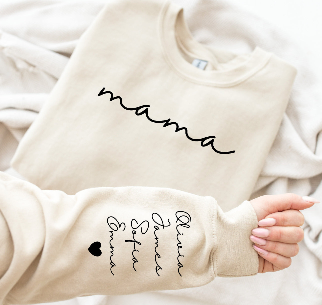 Mama Sweatshirts with kids names on sleeve Hippo Boutique