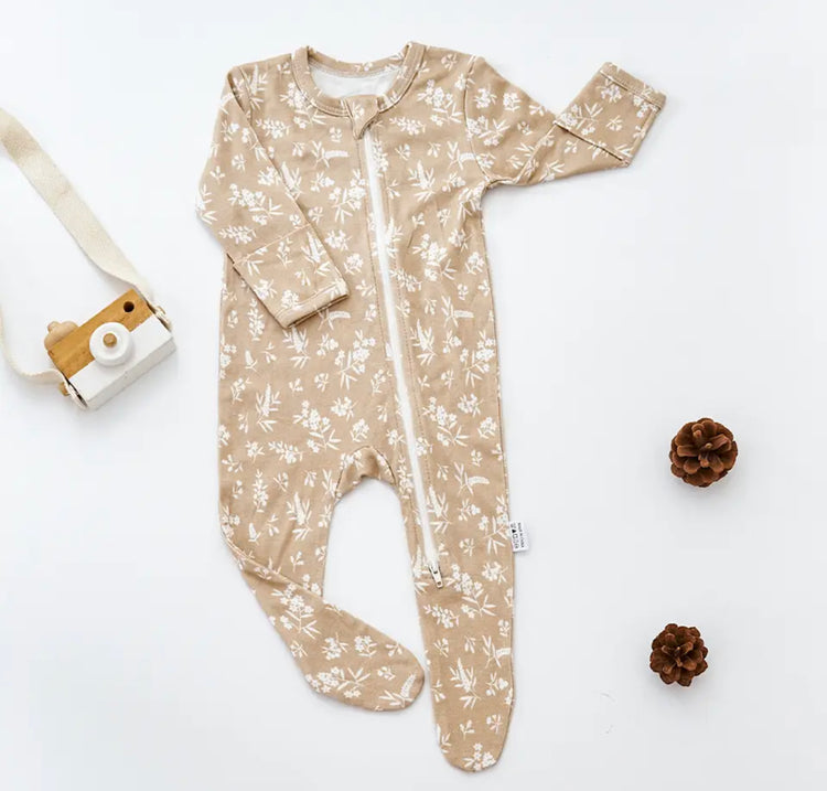 Long Sleeve Caramel Floral Bamboo Bodysuit Hippo Boutique