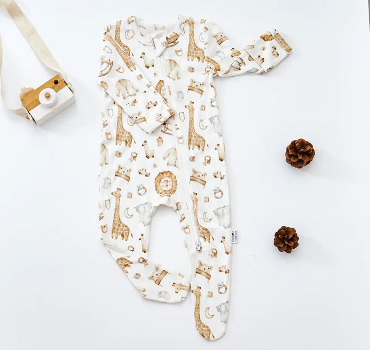 Long Sleeve Safari Bamboo Bodysuit Hippo Boutique