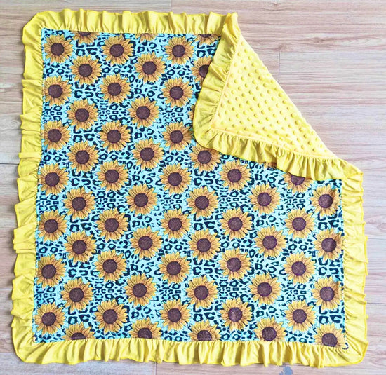 Sunflower Leopard Minky Baby Blanket Hippo Boutique