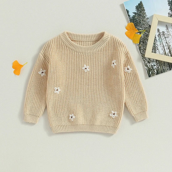 Bay & Kids Cotton knit Embroidered Flower Sweatersb Hippo Boutique