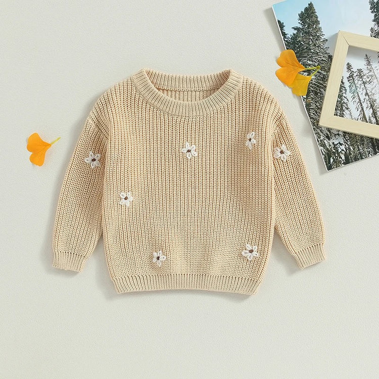 Bay & Kids Cotton knit Embroidered Flower Sweatersb Hippo Boutique