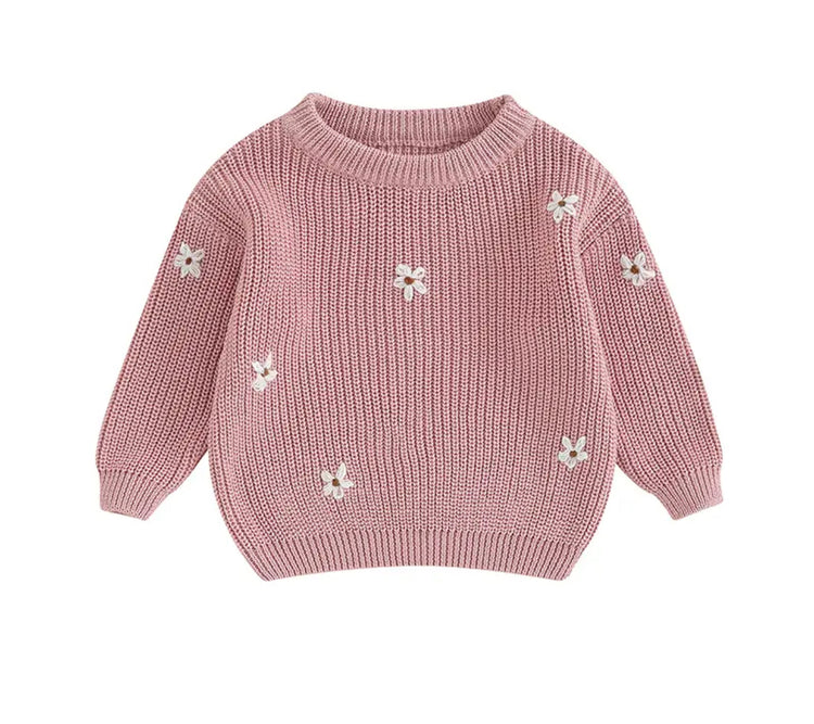 Baby & Kids Cotton knit Embroidered Flower Sweaters Hippo Boutique