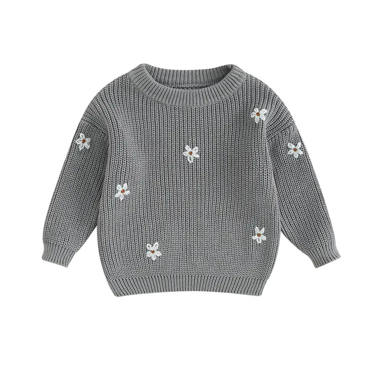 Bay & Kids Cotton knit Embroidered Flower Sweatersb Hippo Boutique