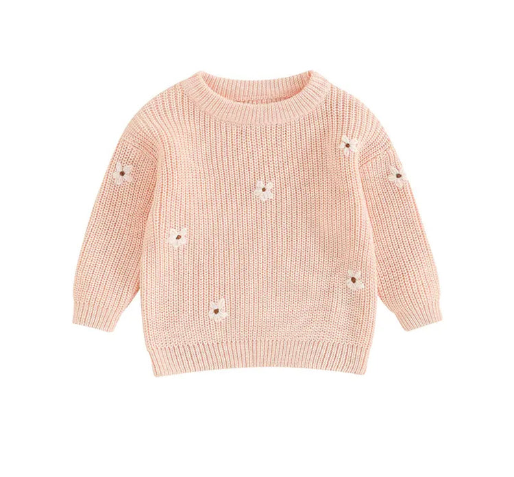 Baby & Kids Cotton knit Embroidered Flower Sweaters Hippo Boutique