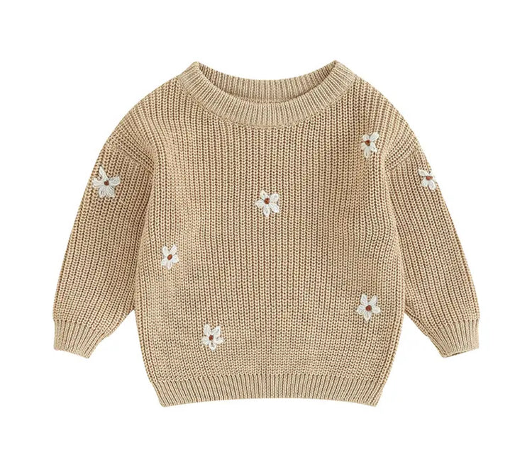 Bay & Kids Cotton knit Embroidered Flower Sweatersb Hippo Boutique