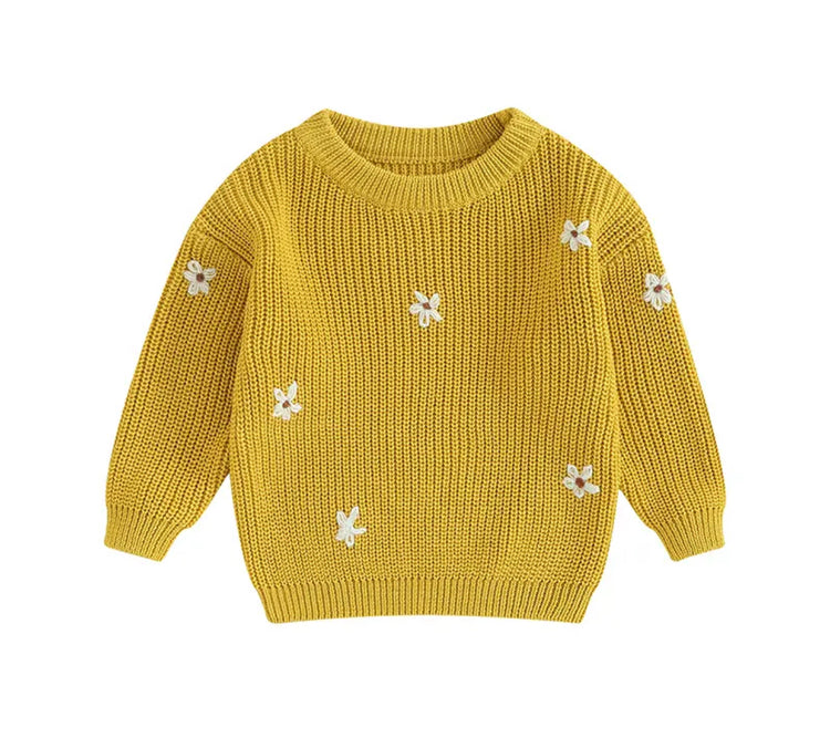 Bay & Kids Cotton knit Embroidered Flower Sweatersb Hippo Boutique