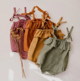Summer Baby Girls Rompers Solid Cotton Linen Infant Romper Ruffles Slip Strap Kids Playsuit Jumpsuits Onepiece Baby Clothes