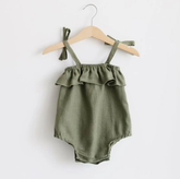 Summer Baby Girls Rompers Solid Cotton Linen Infant Romper Ruffles Slip Strap Kids Playsuit Jumpsuits Onepiece Baby Clothes