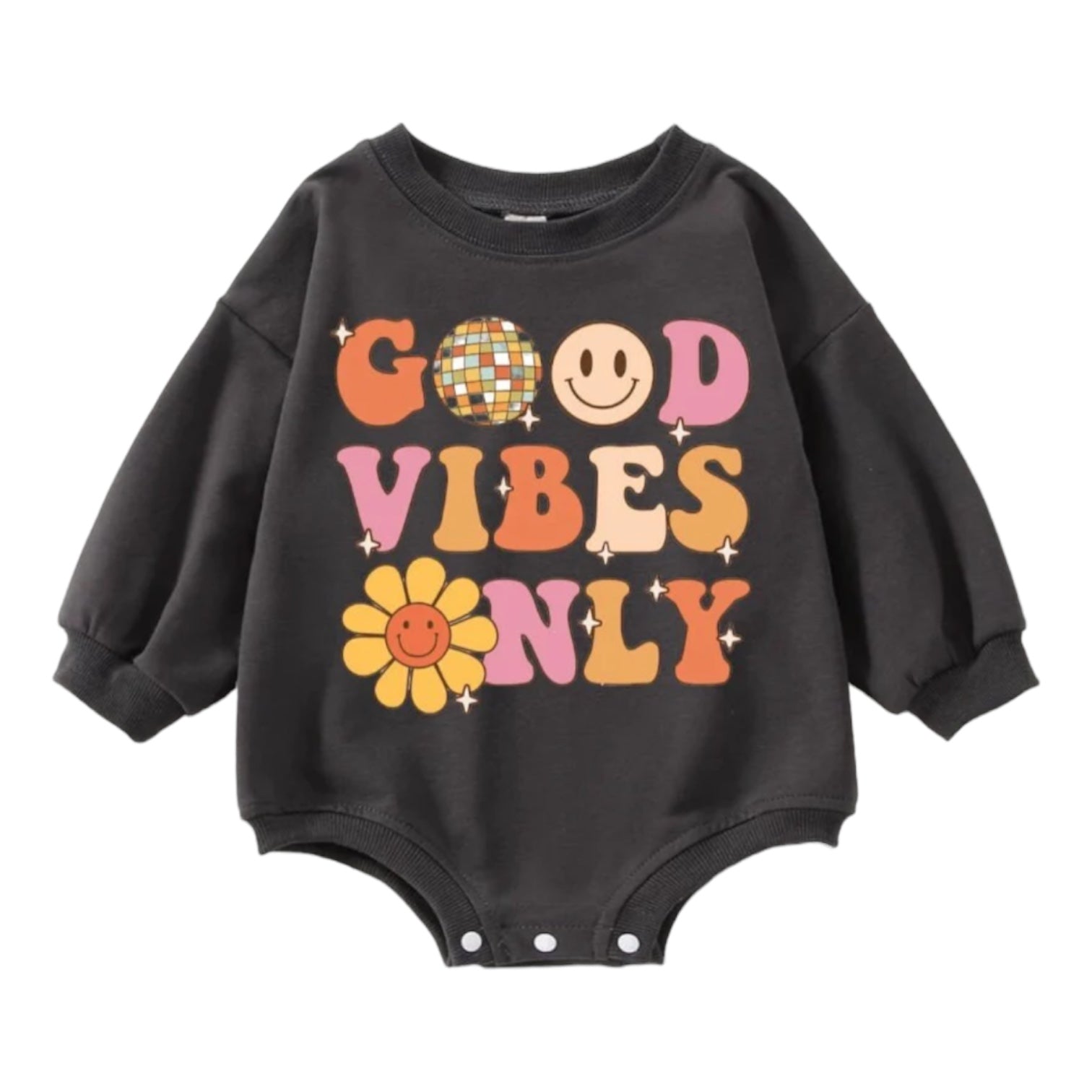Good Vibes Only Oversized Sweatshirt Romper Hippo Boutique