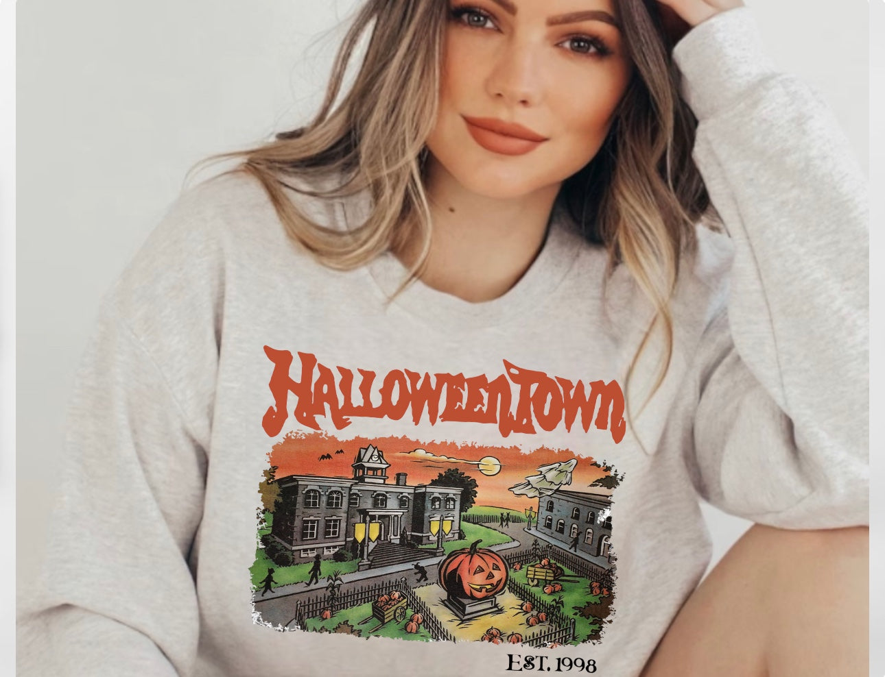 Halloween Town Women’s fleece crewneck Sweatshirts Hippo Boutique