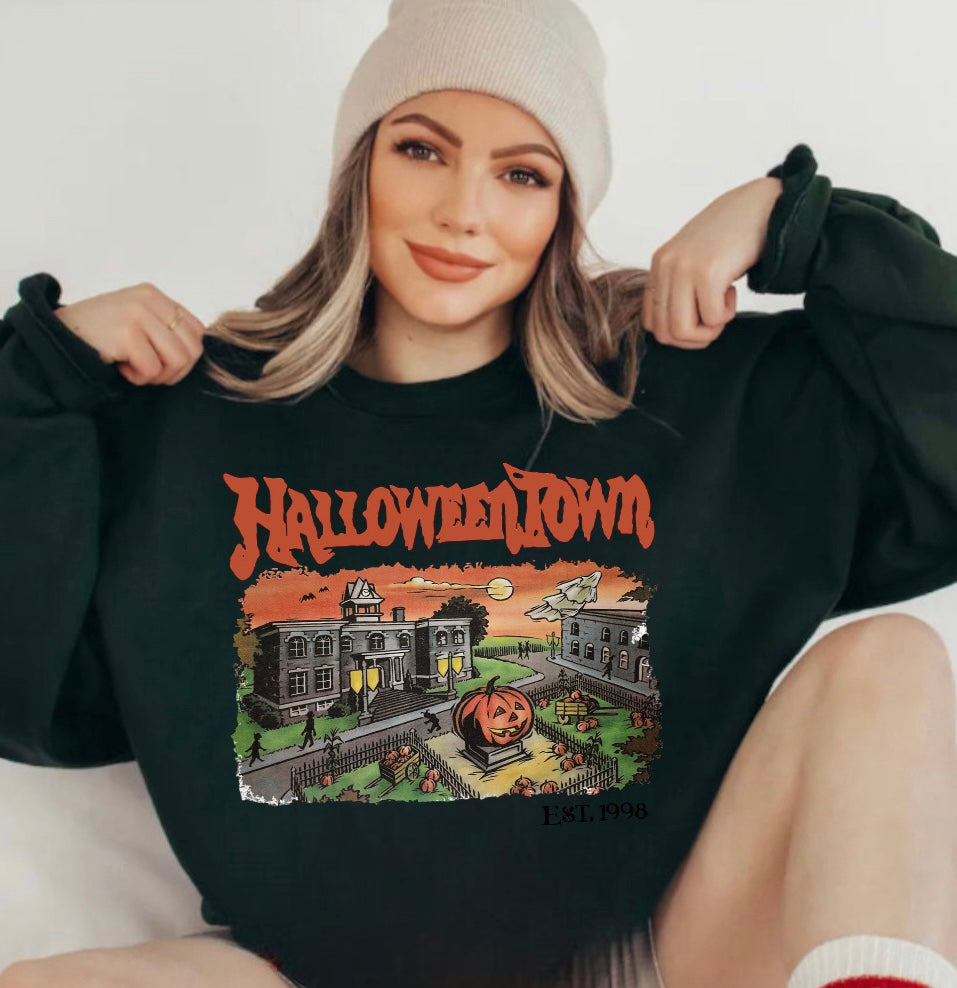 Halloween Town Women’s fleece crewneck Sweatshirts Hippo Boutique