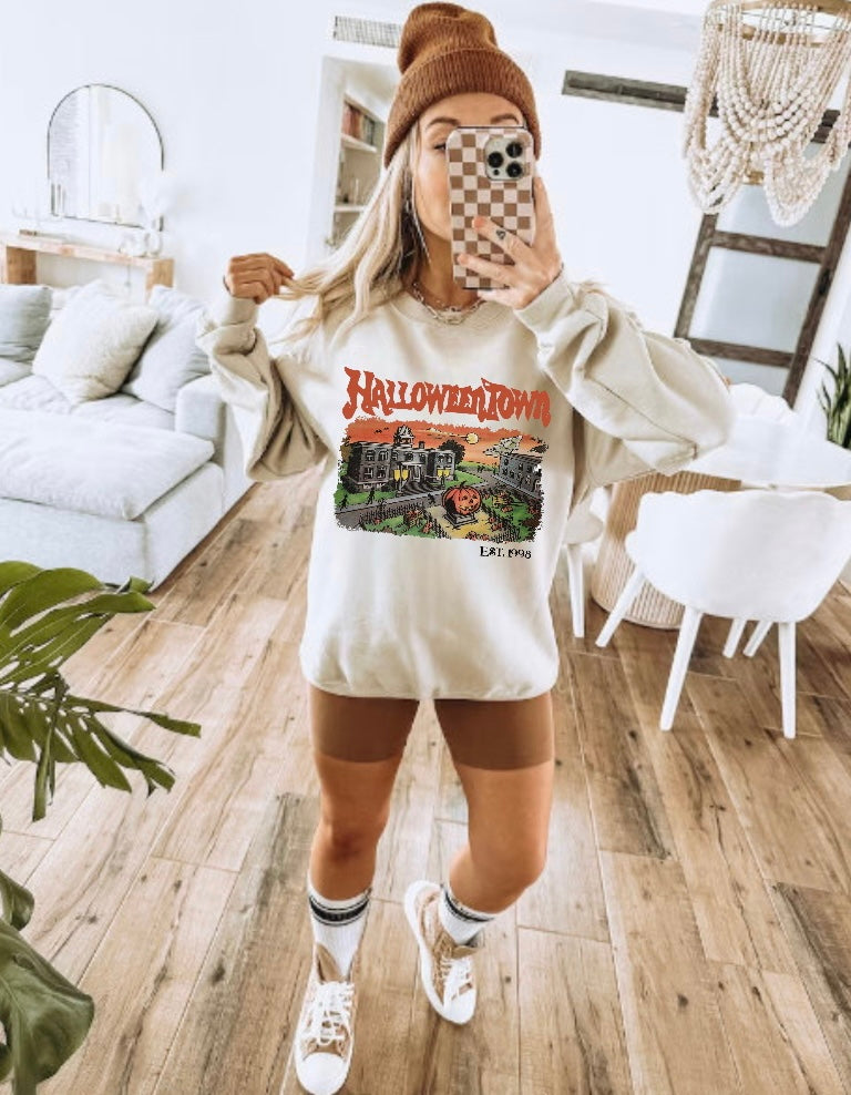 Halloween Town Women’s fleece crewneck Sweatshirts Hippo Boutique