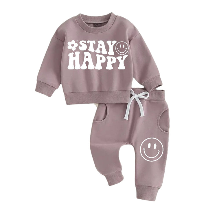 Stay Happy Smiley Sweatshirt & Pants Set Hippo Boutique