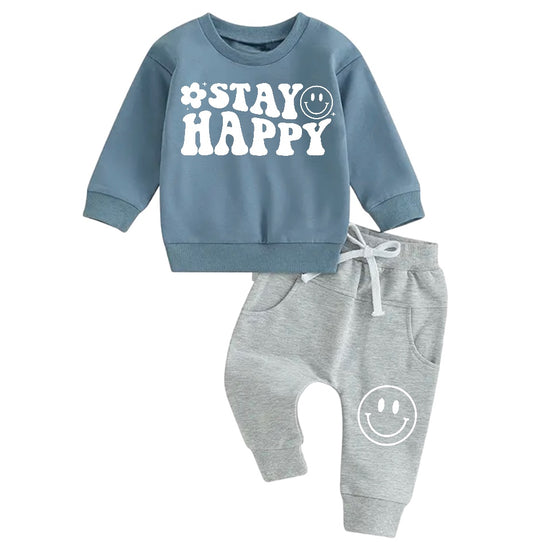 Stay Happy Smiley Sweatshirt & Pants Set Hippo Boutique
