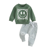 Checkered Smiley Sweatshirt & Pants Set Hippo Boutique