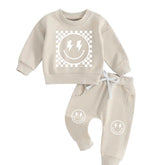 Checkered Smiley Sweatshirt & Pants Set Hippo Boutique