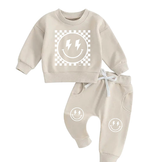 Checkered Smiley Sweatshirt & Pants Set Hippo Boutique