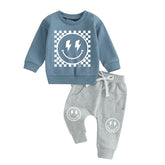 Checkered Smiley Sweatshirt & Pants Set Hippo Boutique