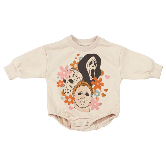 Horror Movie Halloween French Terry Baby Sweatshirt Romper Hippo Boutique