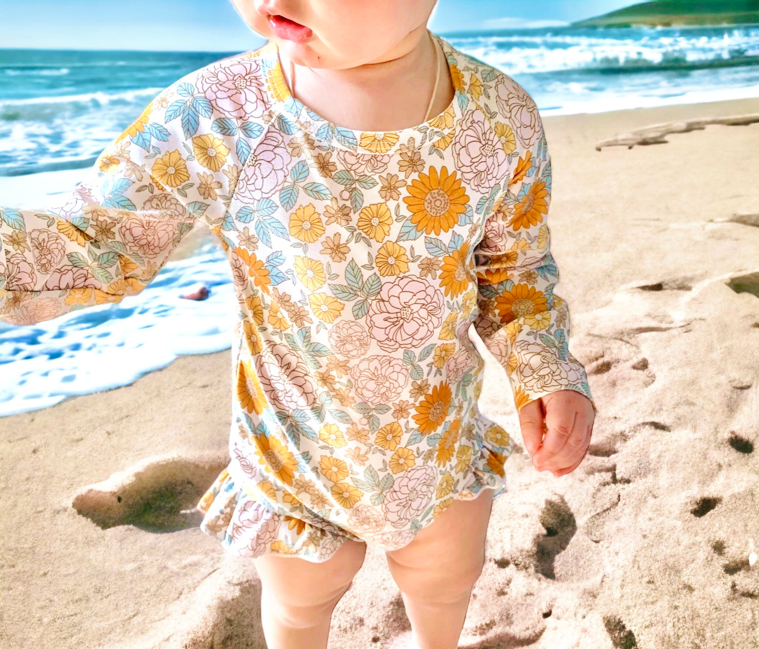 Baby Girl Boho One Piece Rash Guard Swimsuit Hippo Boutique