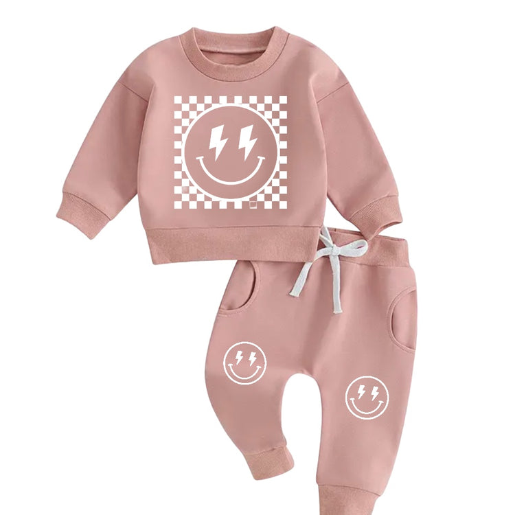 Checkered Smiley Sweatshirt & Pants Set Hippo Boutique