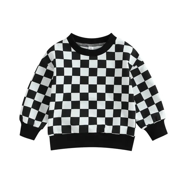 Checkered Print Sweatshirt Hippo Boutique