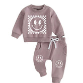 Checkered Smiley Sweatshirt & Pants Set Hippo Boutique