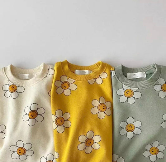 Retro Smiley Face Flowers Oversized Baby Sweatshirt / oversized sweatshirt / baby clothes / baby sweatshirt / flowers/retro/baby gift